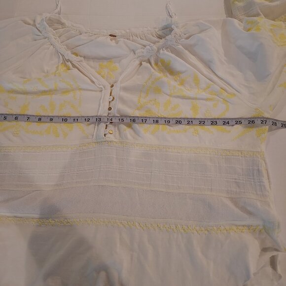 Free People Persuasion Embroidered Peasant White & Yellow Top Size Small - Picture 6 of 9
